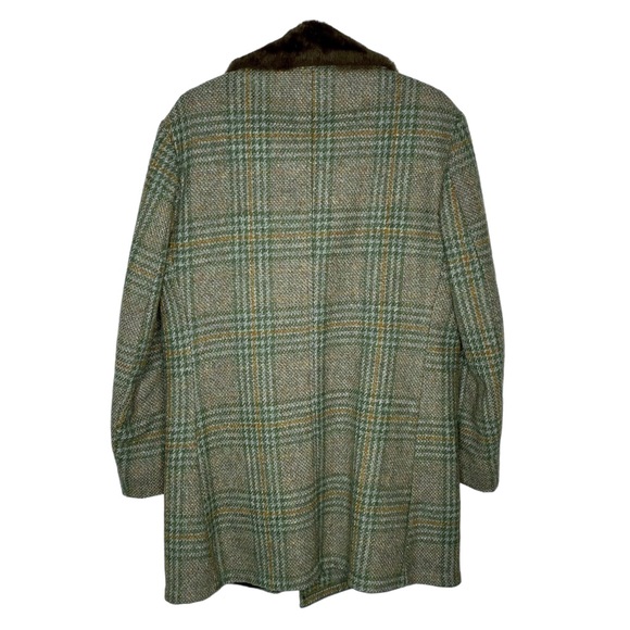 Tweed Vintage Topcoat 40 Wool Faux Fur Three Button Long Brown Lined Overcoat - Picture 5 of 11